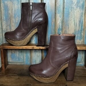 Lucky Brand Terrace Platform Heeled Ankle Boots Booties Brown Leather 9.5